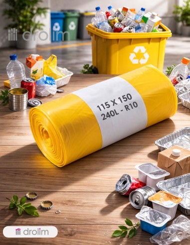Saco industrial amarillo para contenedores de 240 litros.