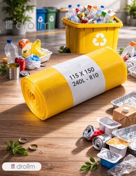 Saco industrial amarillo para contenedores de 240 litros.