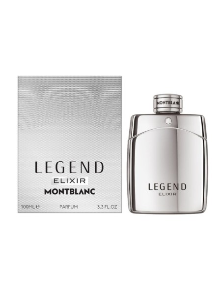 Perfume Montblanc Legend Elixir 100ml con estuche plateado.
