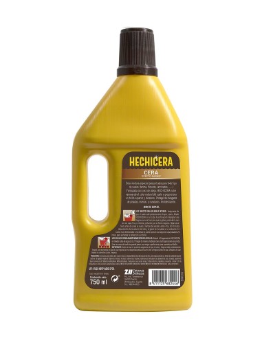 Instrucciones de uso directo y diluido en la etiqueta trasera de Hechicera cera para madera