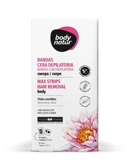 Pack 16 Bandas de Cera Depilatoria Body Natur para Piel Sensible.