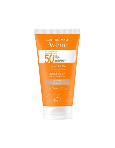 Crema solar facial Avène con color SPF50+ unificante