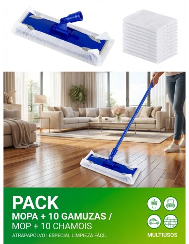 Pack Mopa Mi Hogar + 10 Gamuzas Atrapapolvo | Drolim