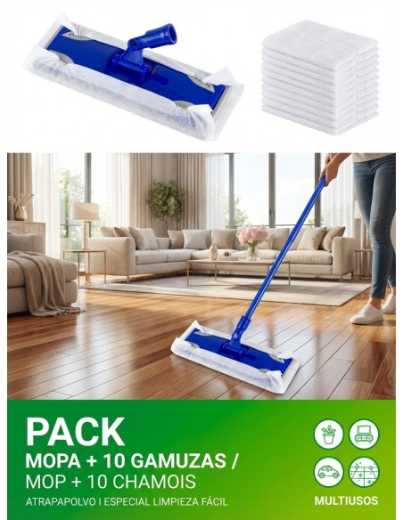 Pack Mopa Mi Hogar + 10 Gamuzas Atrapapolvo | Drolim