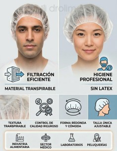 Gorros Desechables Cofias Blancas Pack 100 uds | Drolim.com 2
