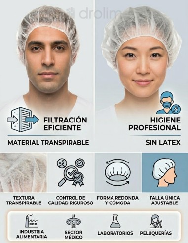 Cofia desechable blanca redonda pack 100 unidades.