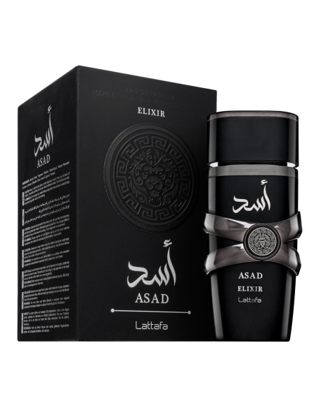 Frasco y estuche del perfume Lattafa Asad Elixir 100ml
