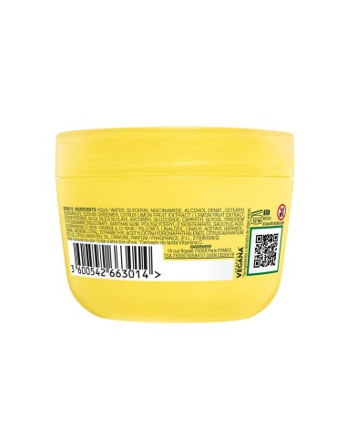 Vista posterior del envase Garnier Sorbete Hidratante Antimanchas con INCI y sello vegano