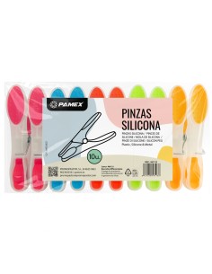 Pack 10 pinzas de ropa PAMEX con agarre de silicona.