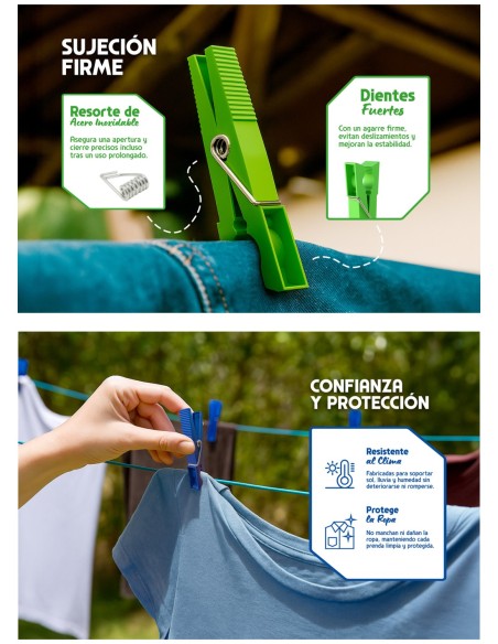 Pinzas Ropa Plástico Lenon PAMEX Pack 24 Uds | Drolim