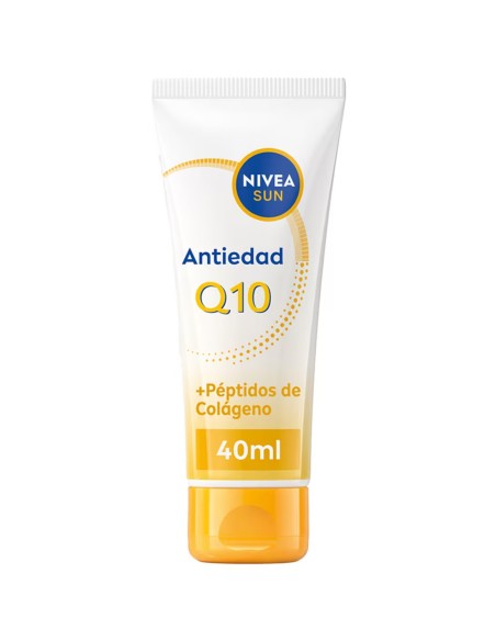 Tubo de protector solar facial Nivea Sun Q10 Antiedad con péptidos de colágeno
