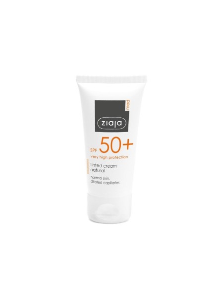Tubo de protector solar facial Ziaja Med 50 ml tono natural.