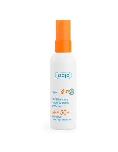 Bote de crema hidratante solar Ziaja Sun SPF50+ 90 ml.