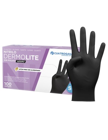 Guantes de nitrilo negro Dermolite talla pequeña Cuatrogasa.
