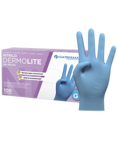 Guantes de nitrilo azul Dermolite talla grande L Cuatrogasa.