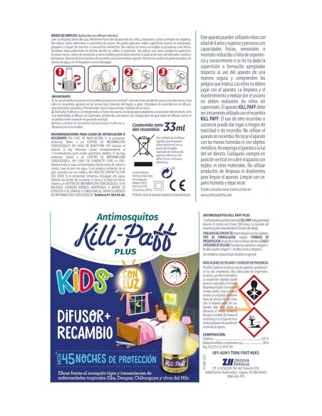 Difusor Kill-Paff con luz de compañía para niños.