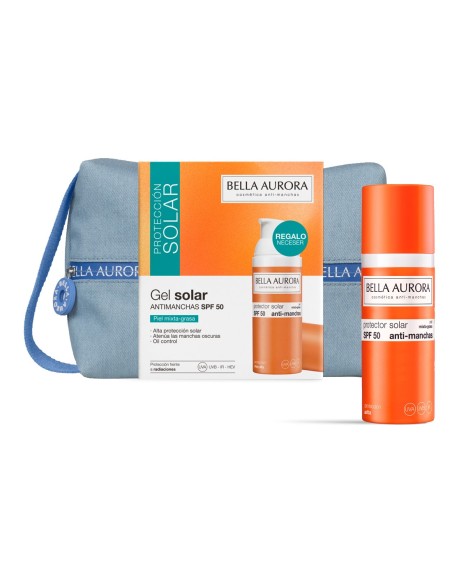Pack gel solar antimanchas spf 50 bella aurora con neceser