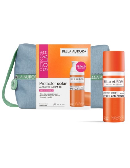 Pack protector solar antimanchas spf 50 bella aurora con neceser