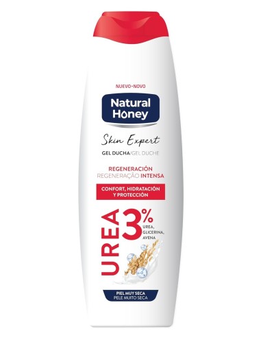 Gel de ducha hidratante con urea para el cuidado corporal.