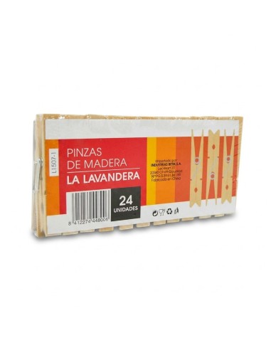 Pack de 24 pinzas de madera para ropa La Lavandera.