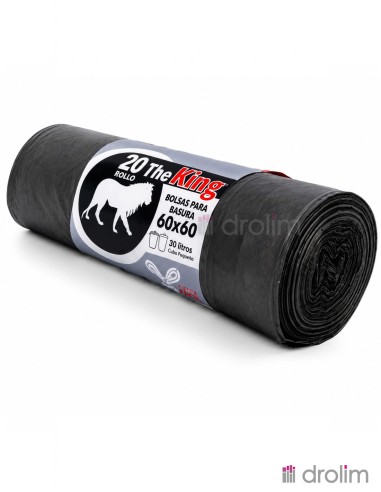 Rollo de 20 bolsas de basura negras The King 30L con cierre fácil