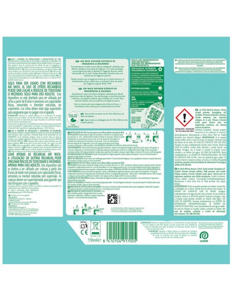 Recambio y aparato difusor continuo con aroma a limpio.