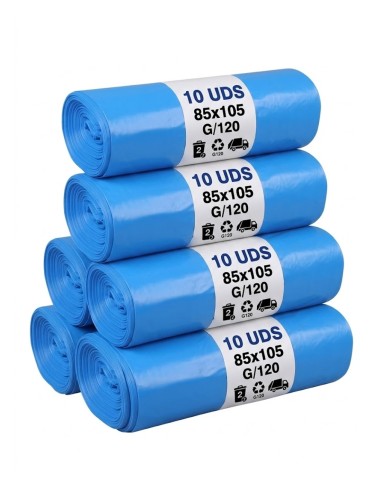 Rollo de 10 sacos de basura azules de 85x105 cm PICDA 100L