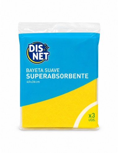 Envase transparente del pack de 3 unidades de bayeta suave superabsorbente amarilla.