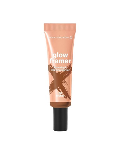 Tubo de tinte bronceador e iluminador fluido Glow Framer de la marca Max Factor en el tono 50 Bronze