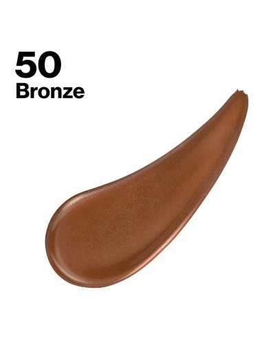 Muestra de textura líquida y brillante del iluminador bronceador de Max Factor tono 50