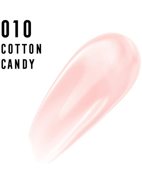 Muestra de la textura fluida y brillante del gloss labial en la tonalidad rosa claro Cotton Candy