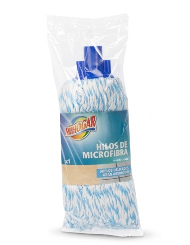 Envase transparente sellado con una unidad de la fregona de hilos de microfibra bicolor de la marca MIHOGAR