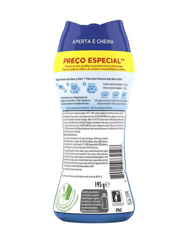 Detalle del reverso de la botella con las instrucciones de dosificación ilustradas.