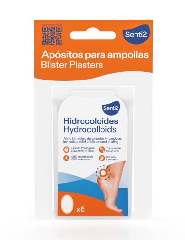 Blíster de apósitos hidrocoloides para ampollas y rozaduras de los pies de la marca Senti2