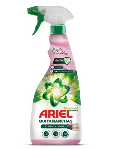 Envase con pulverizador de 750 ml del quitamanchas de ropa Ariel Diamond Bright para blanco y color