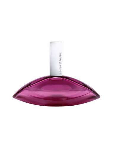 Silueta curva y tapón plateado del frasco de alta perfumería de Calvin Klein Euphoria
