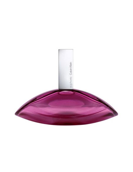 Silueta curva y tapón plateado del frasco de alta perfumería de Calvin Klein Euphoria