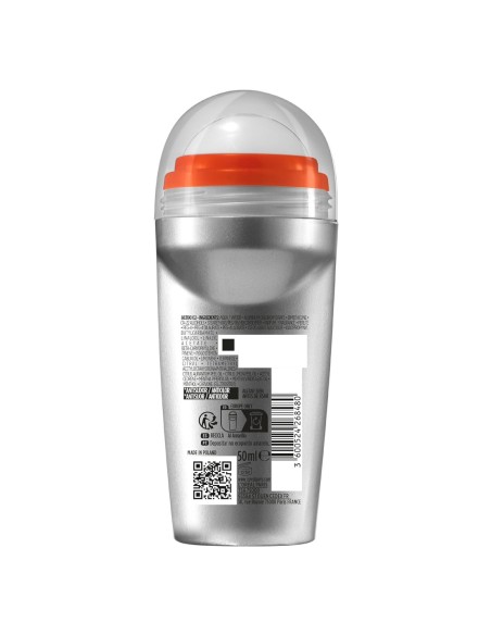 Vista trasera del envase de cincuenta mililitros de L'Oréal Men Expert Fresh Extreme mostrando la lista completa de ingrediente