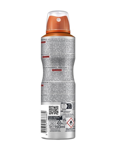 Vista de la parte posterior del spray L'Oréal Men Expert Fresh Extreme de ciento cincuenta mililitros con instrucciones de segu
