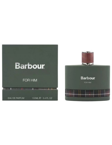 Fragancia para hombre junto a su caja original de color verde con patrón de tartán escocés clásico en la base.