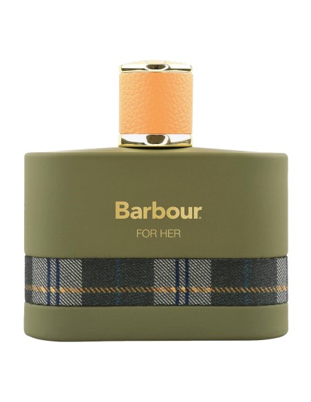 Frasco de perfume femenino en acabado verde oliva mate con un tapón texturizado en tono naranja claro.
