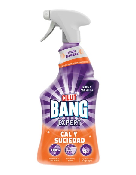 Botella de spray Cillit Bang Expert Cal y Suciedad de 750 ml para limpieza de baños y cocinas.