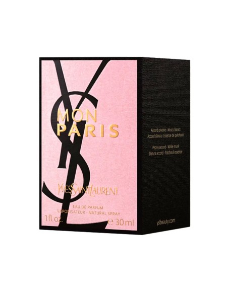 Caja rosa y negra de Yves Saint Laurent Mon Paris Eau de Parfum de 30 ml