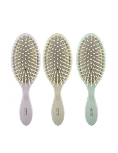 Tres cepillos neumáticos con púas de madera Beter Natural Fiber en colores pastel