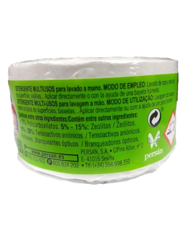 Vista trasera del envase Flota con ingredientes del detergente y datos del fabricante.