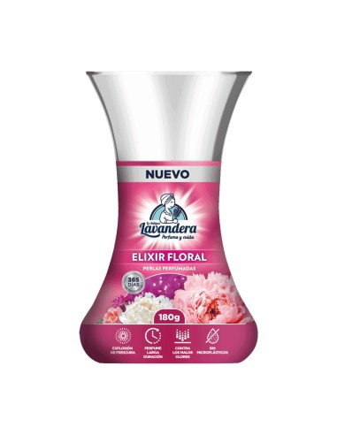 Envase de perlas de perfume para ropa La Antigua Lavandera Elixir Floral de 180 gramos.