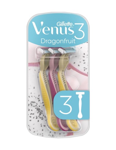Paquete de 3 maquinillas desechables para mujer Gillette Woman Venus Dragonfruit.