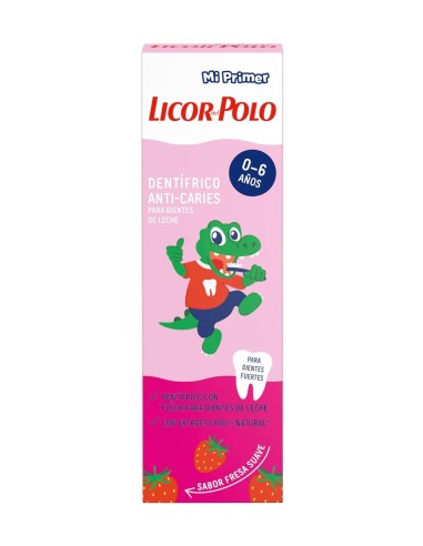 Caja de cartón reciclado del dentífrico anti-caries Licor del Polo Fresa 50 ml.