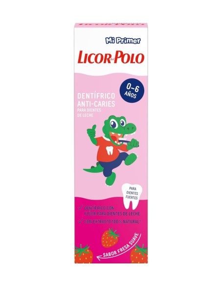 Caja de cartón reciclado del dentífrico anti-caries Licor del Polo Fresa 50 ml.