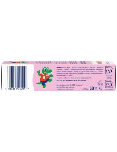 Lateral del envase con la lista de ingredientes INCI y código EAN del dentífrico Licor del Polo.